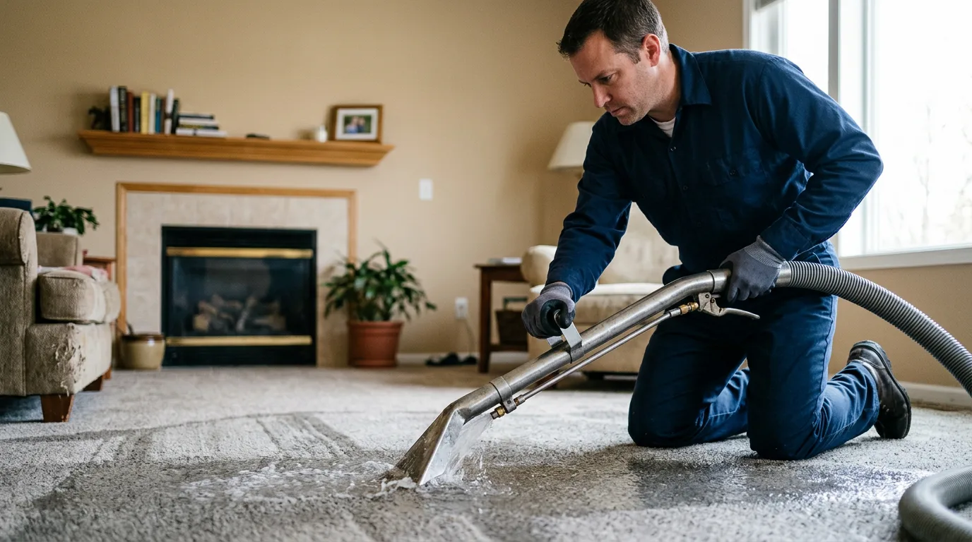 Water damage restoration technician working near Keene, ND